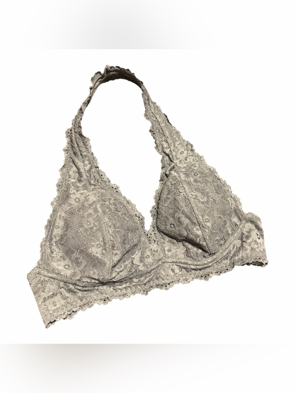 Garage Lace Halter Bralette Bra Medium Wireless Lightweight Grey Layering Piece